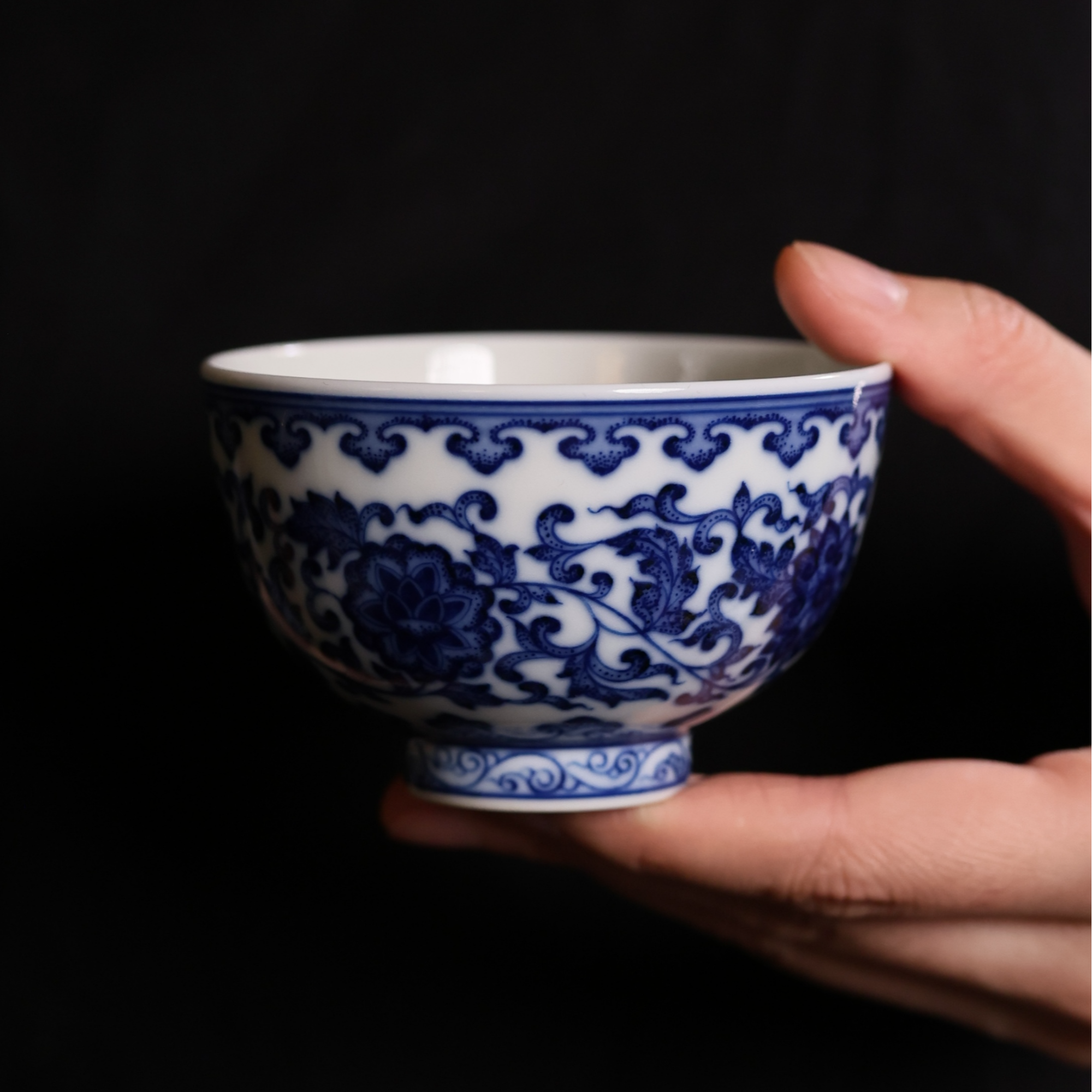 柴窑青花缠枝莲陶瓷普洱杯景德镇高温瓷仿清茶具茶杯品茗杯主人杯
