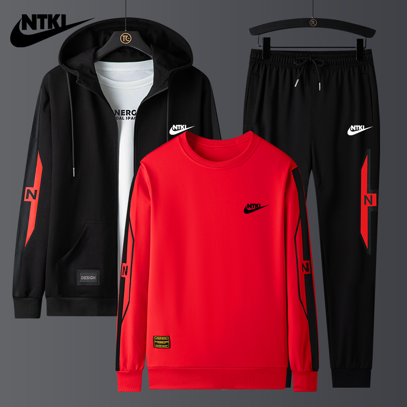 耐克精选春季新款男士休闲运动服套装春秋宽松大码男装时尚三件套