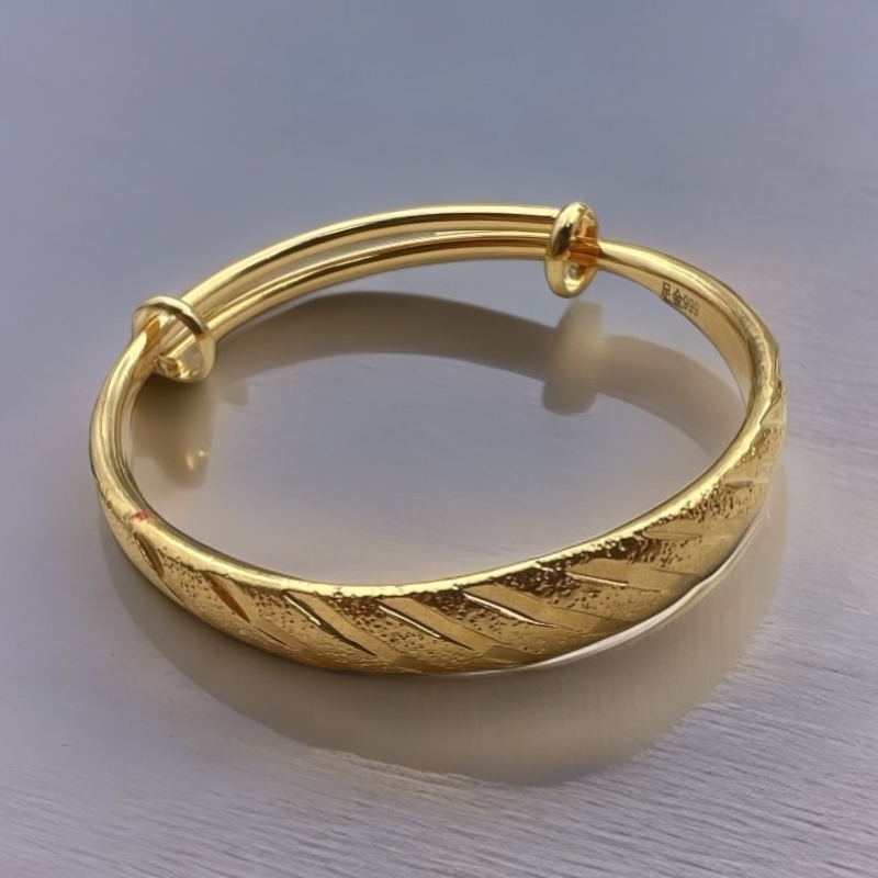 999足金黄金古法工艺羽毛光面手镯【舟总专属】