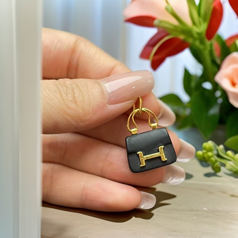 【海艺专属】18K金 黑玛玛包包吊坠 时尚百搭DIY