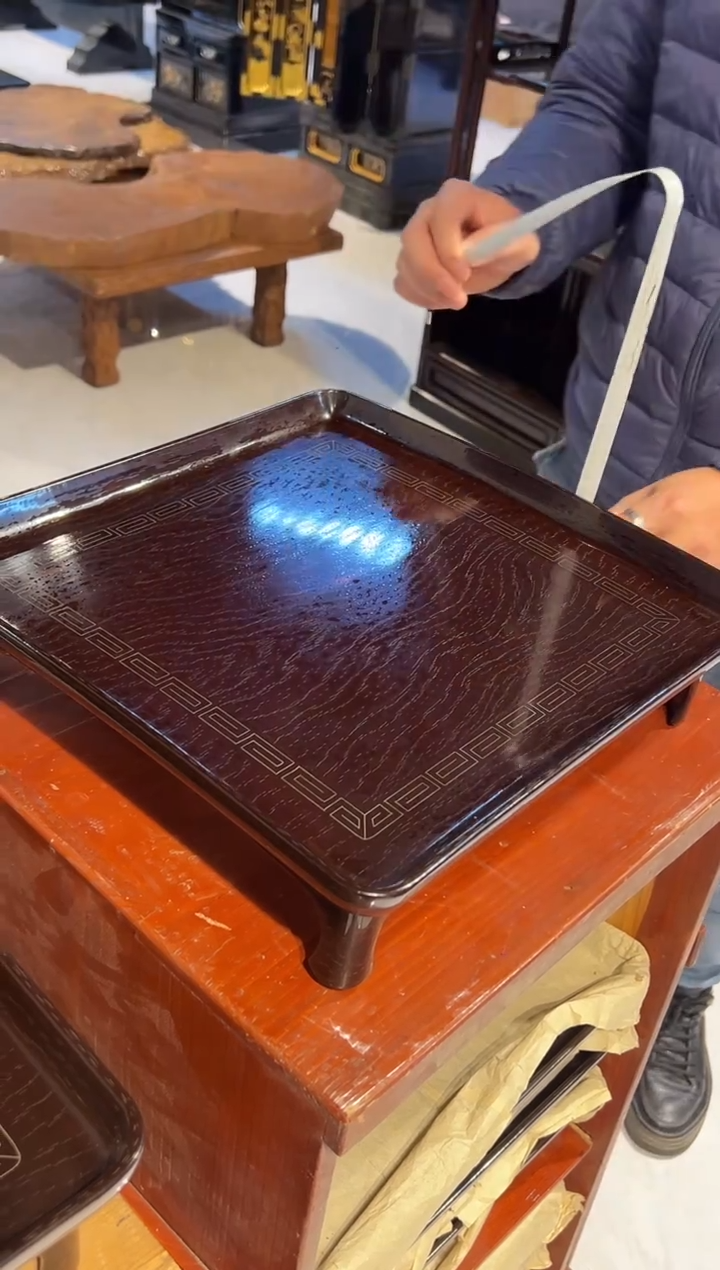 嵌银丝 茶台 大漆漆器大漆漆器