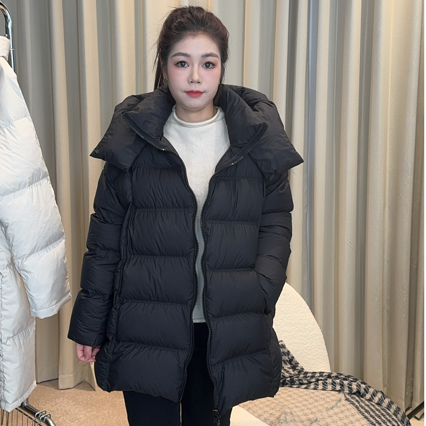 【中长款】90白鸭绒羽绒服女200斤大码宽松显瘦胖mm连帽同工同料