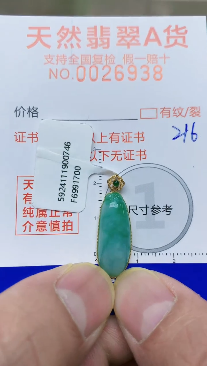 【闪购商品】翡翠颈饰18K金镶嵌天然翡翠A货    216