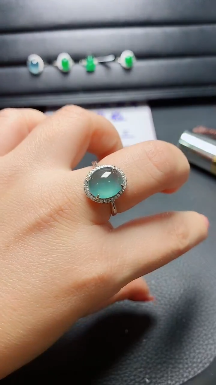 银S925镶嵌戒指翡翠  天然翡翠A货s925银镶