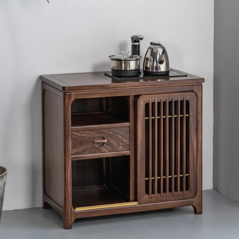 中式实木乌金木茶水柜客厅烧水壶一体茶边柜边几角几茶桌边柜