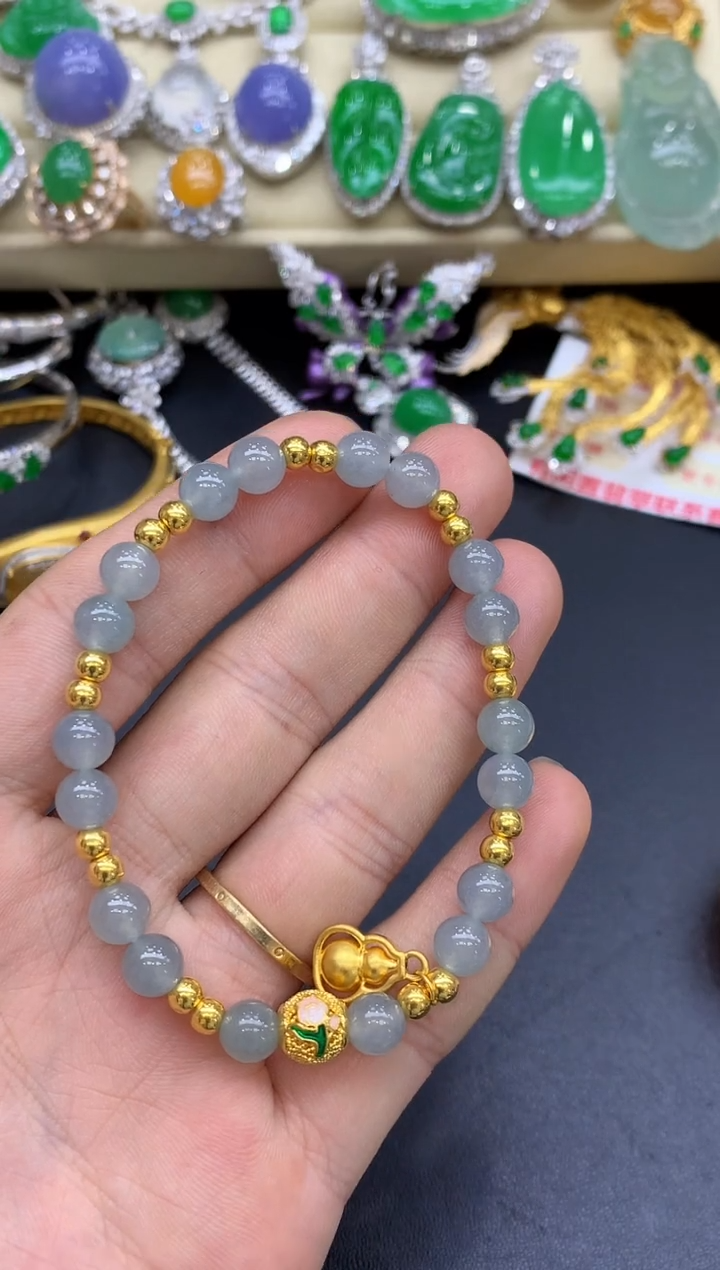 足金镶嵌手链翡翠267-中国好珍宝