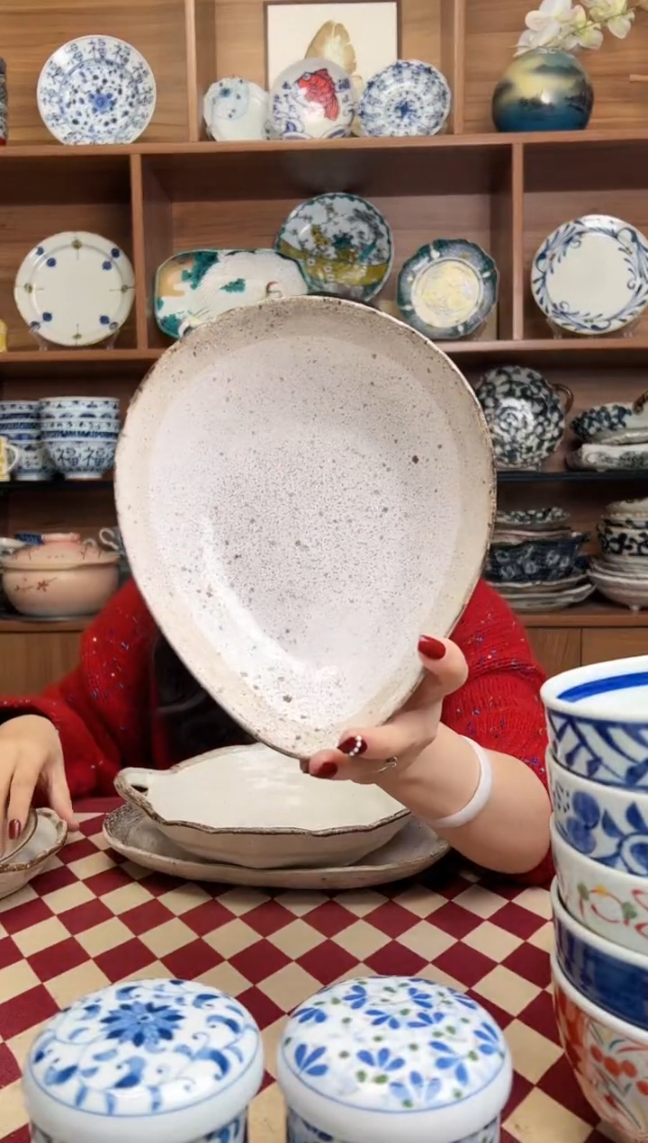 【闪购商品】瓷片渕茶粉引 21cm异形多用钵