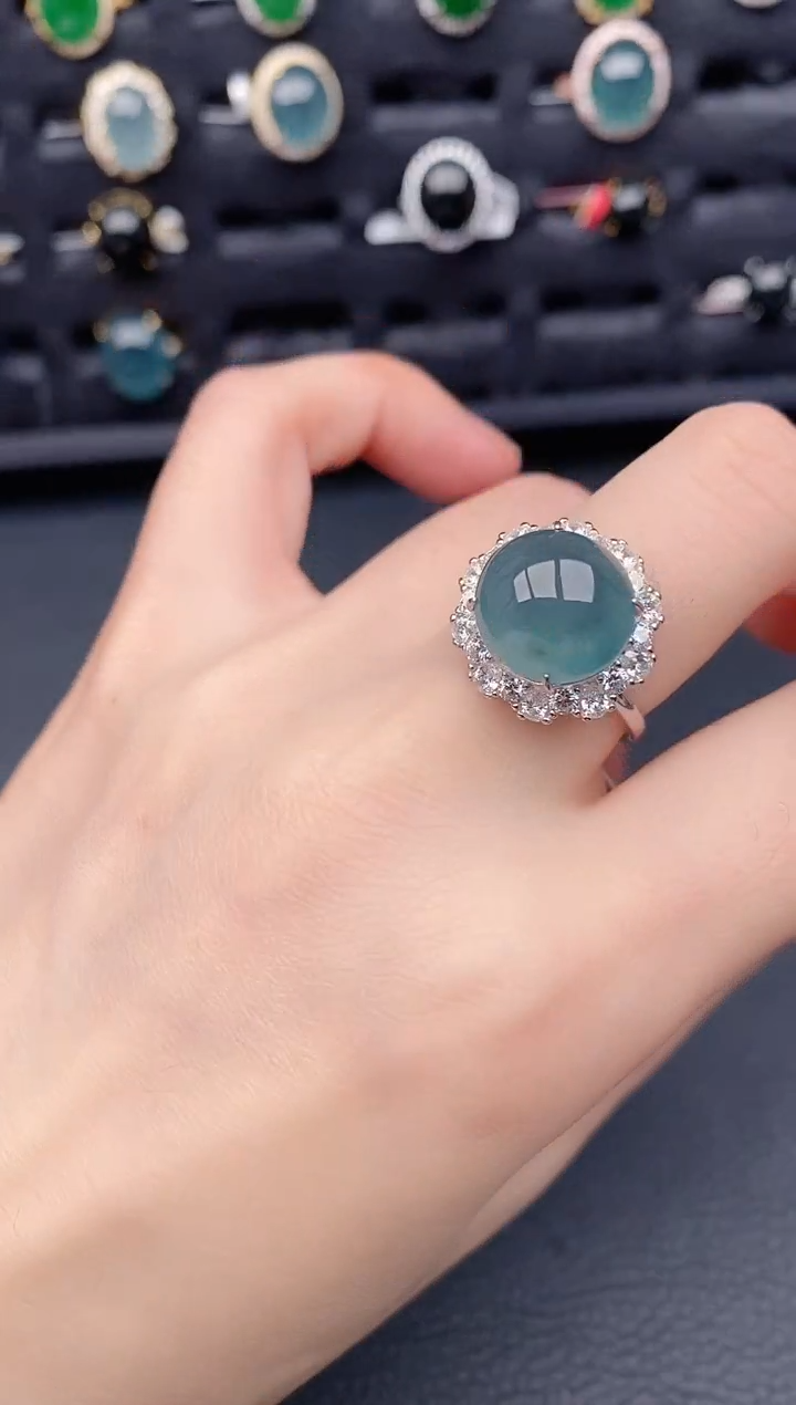 银S925镶嵌戒指翡翠天然a货翡翠93