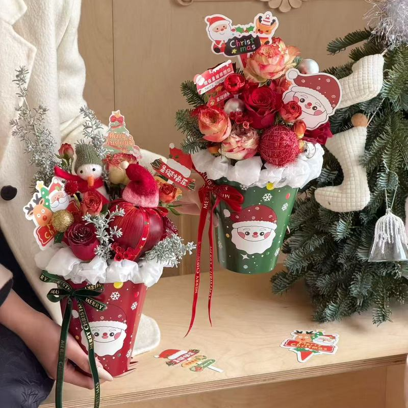 圣诞节抱抱桶花束鲜花包装DIY花艺包装用品花束包装材料