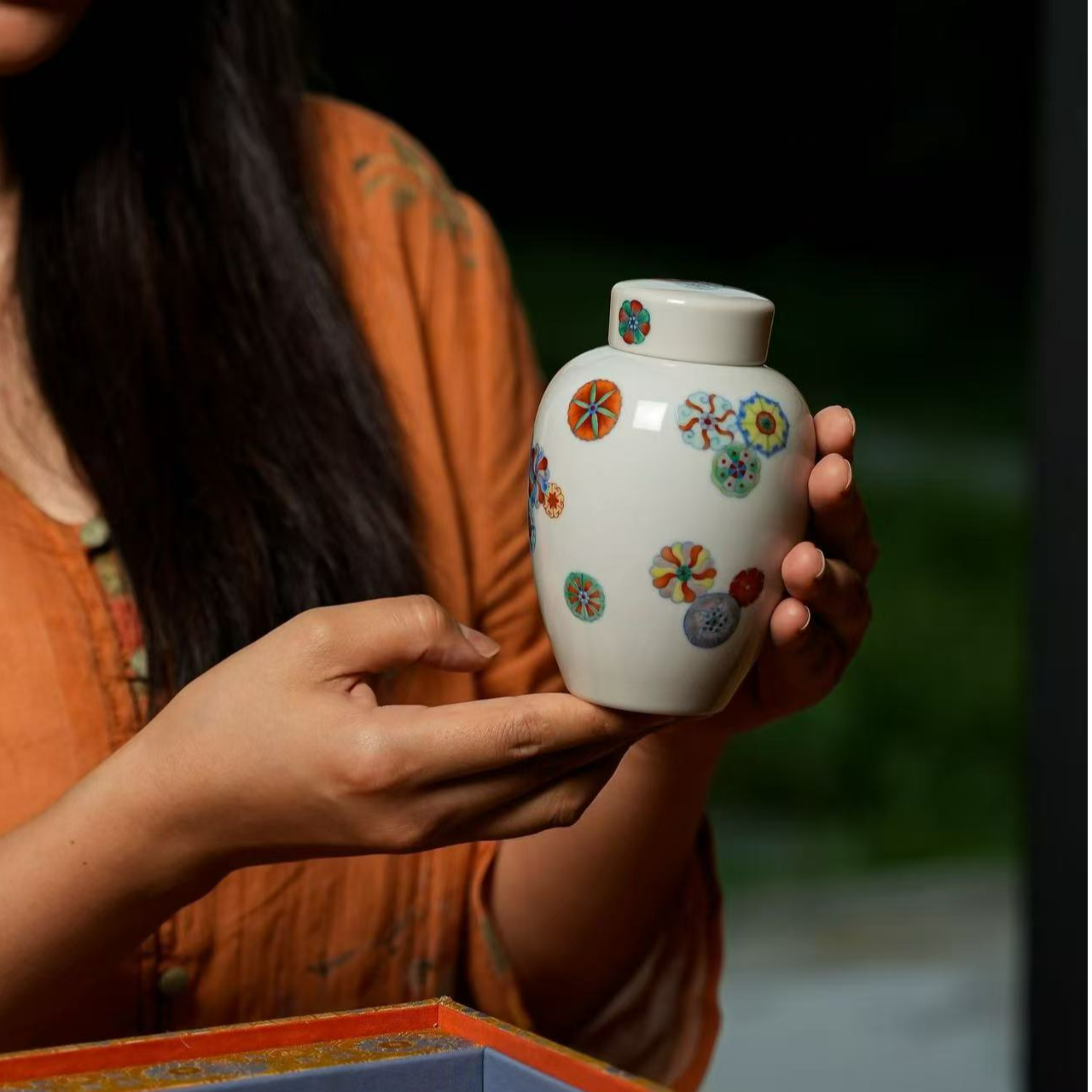 谈窑斗彩皮球花盖罐【景德镇全手工茶具】