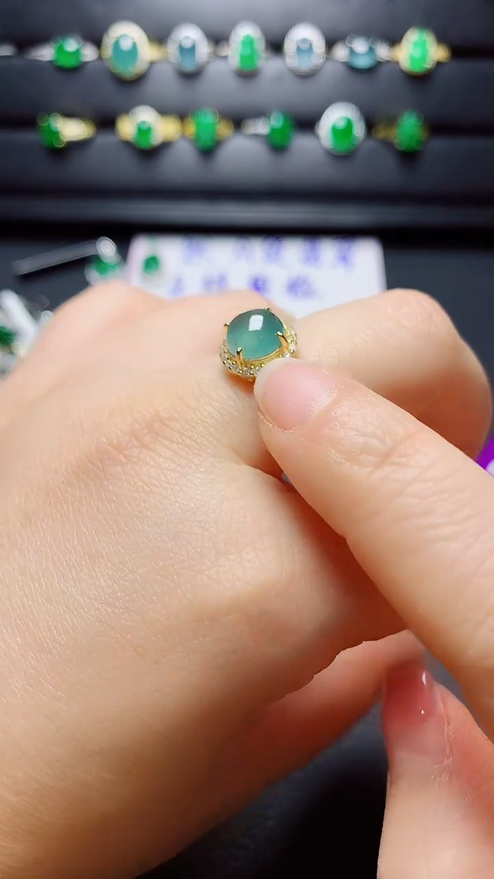 银S925镶嵌戒指翡翠   天然翡翠A货s925银镶