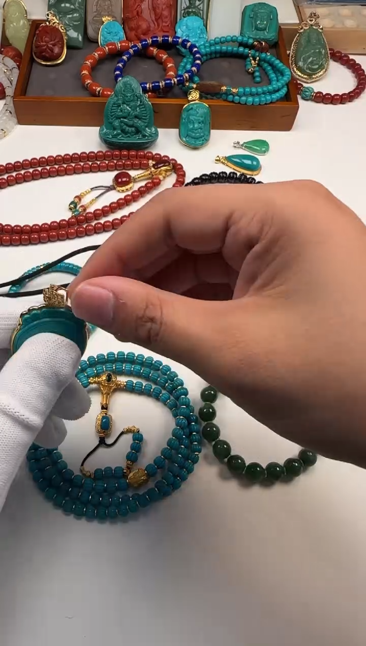 18K金镶嵌绿松石手串手串疆*～手串手串