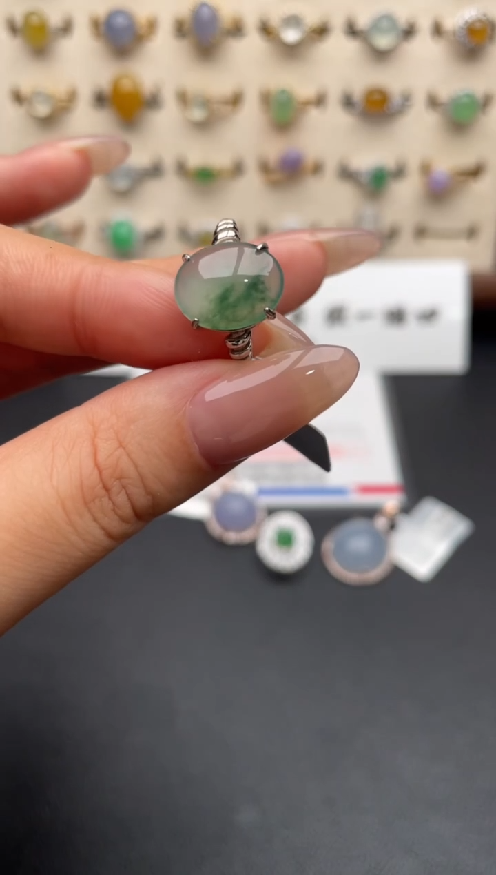 银S925镶嵌戒指翡翠一物一证一礼盒