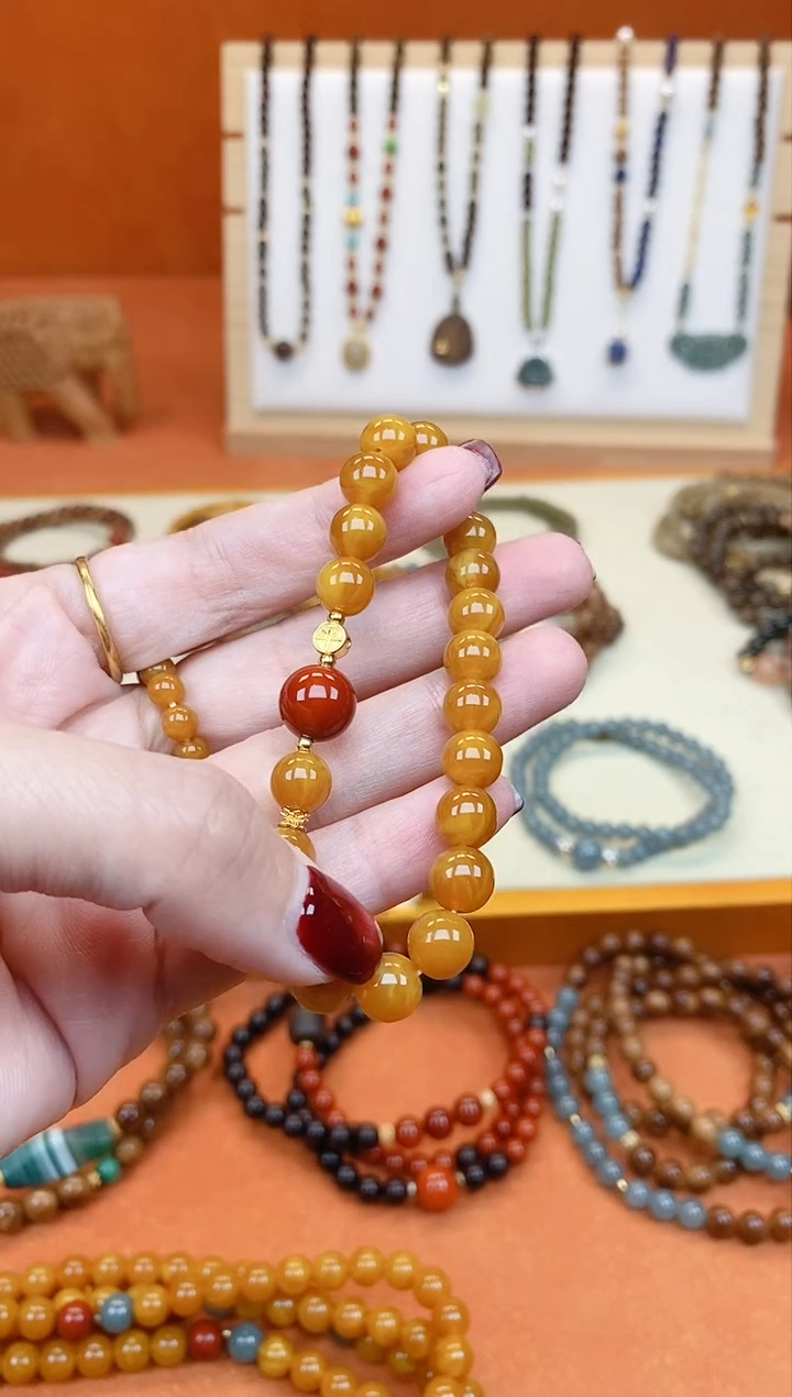 手链蜜蜡未镶嵌单圈蜜蜡08南红玛瑙手串