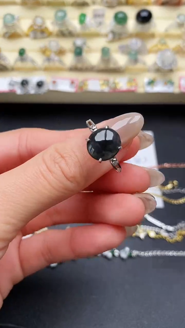 【闪购商品】翡翠戒指银S925镶嵌缅甸翡翠1  6+9