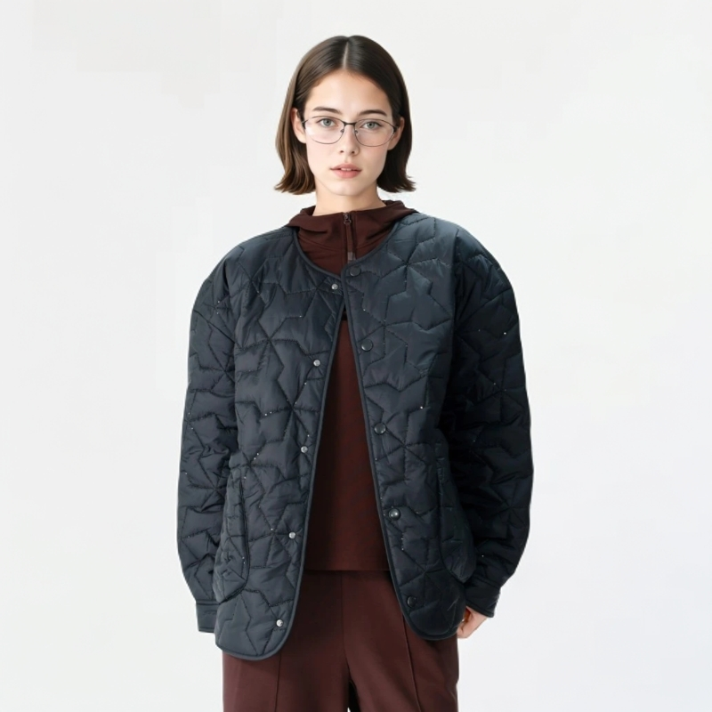 AMASS/阿玛施秋冬新款宽松百搭菱格纹休闲质感新雪丽棉服女540073