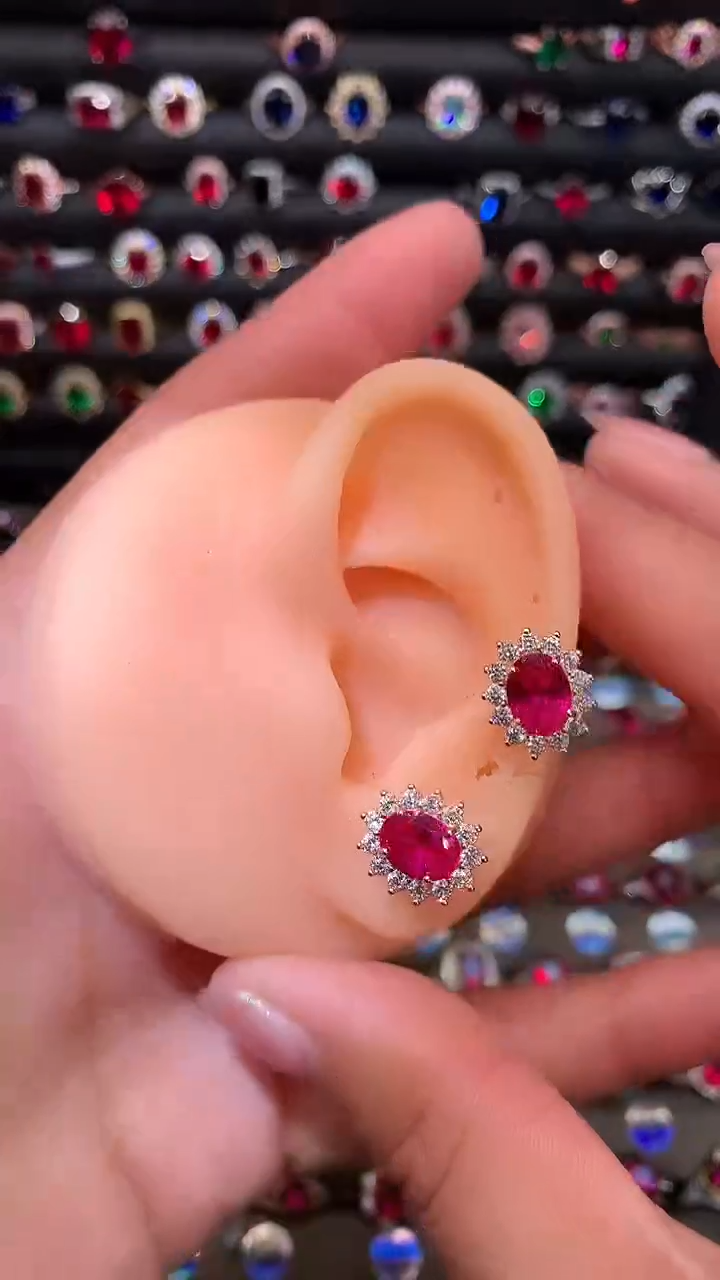 【闪购商品】红宝石耳饰银S925镶嵌68玫瑰金