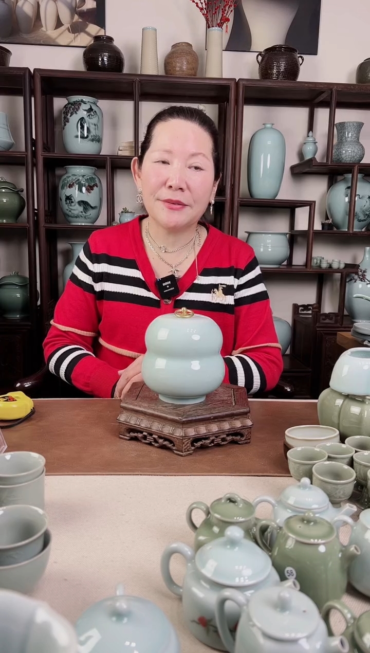 【闪购商品】杯纯手工 粉青 葫芦盖罐