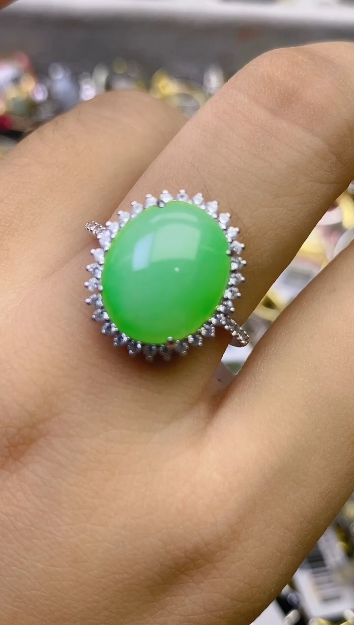 翡翠戒指银S925镶嵌百内无证书