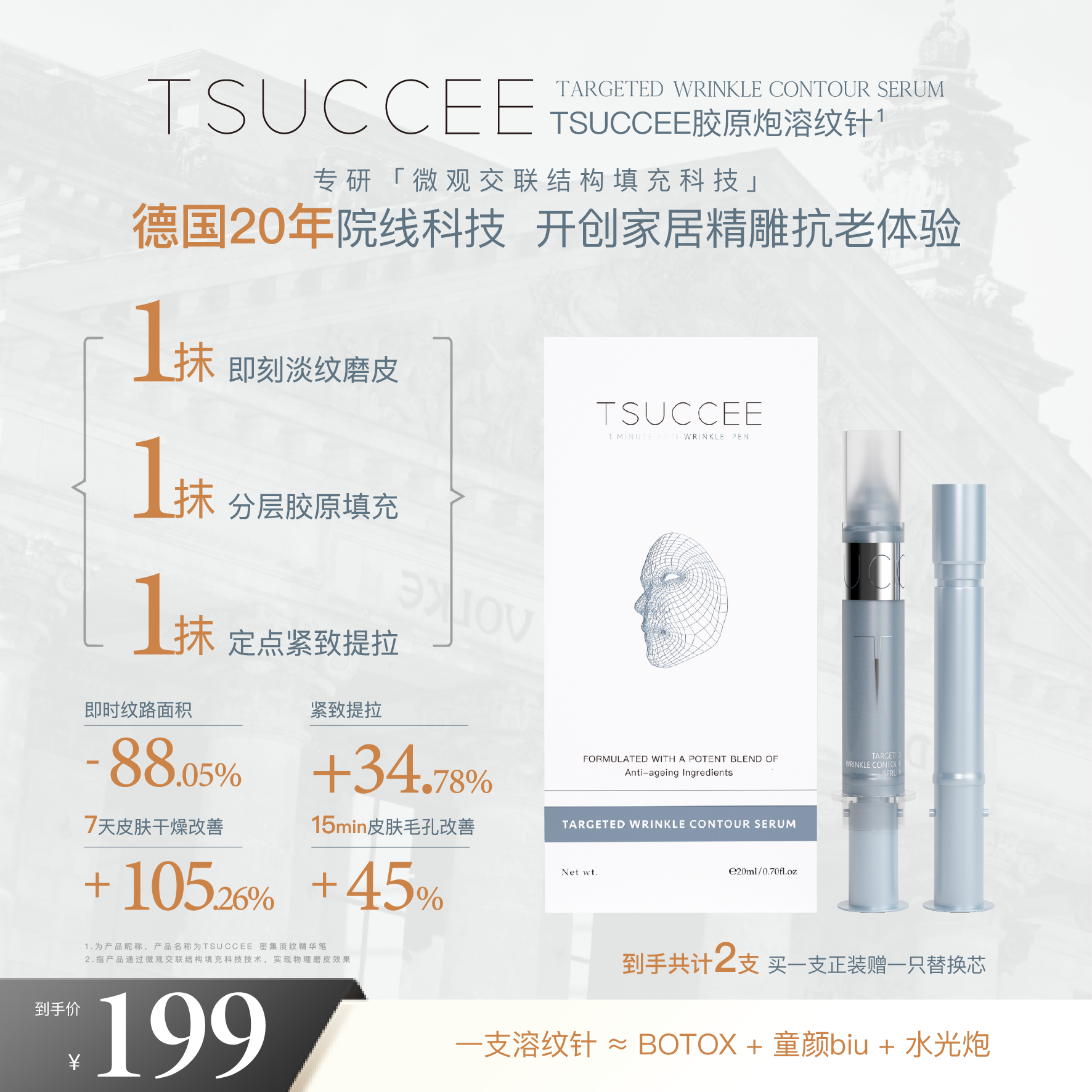 TSUCCEE胶原溶纹轮廓针 除皱磨皮紧致轮廓分层胶原填充20ml