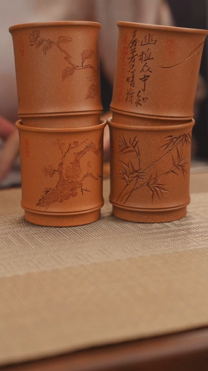 原矿黄降坡梅兰竹菊松荷主人杯一套8