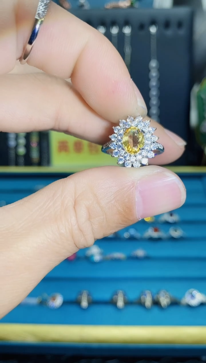 【闪购商品】黄晶戒指银S925镶嵌1121