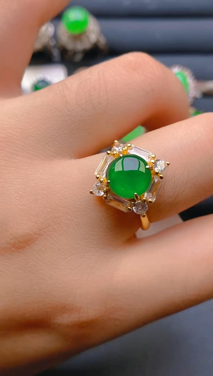 【闪购商品】翡翠戒指银S925镶嵌天然A货翡翠1
