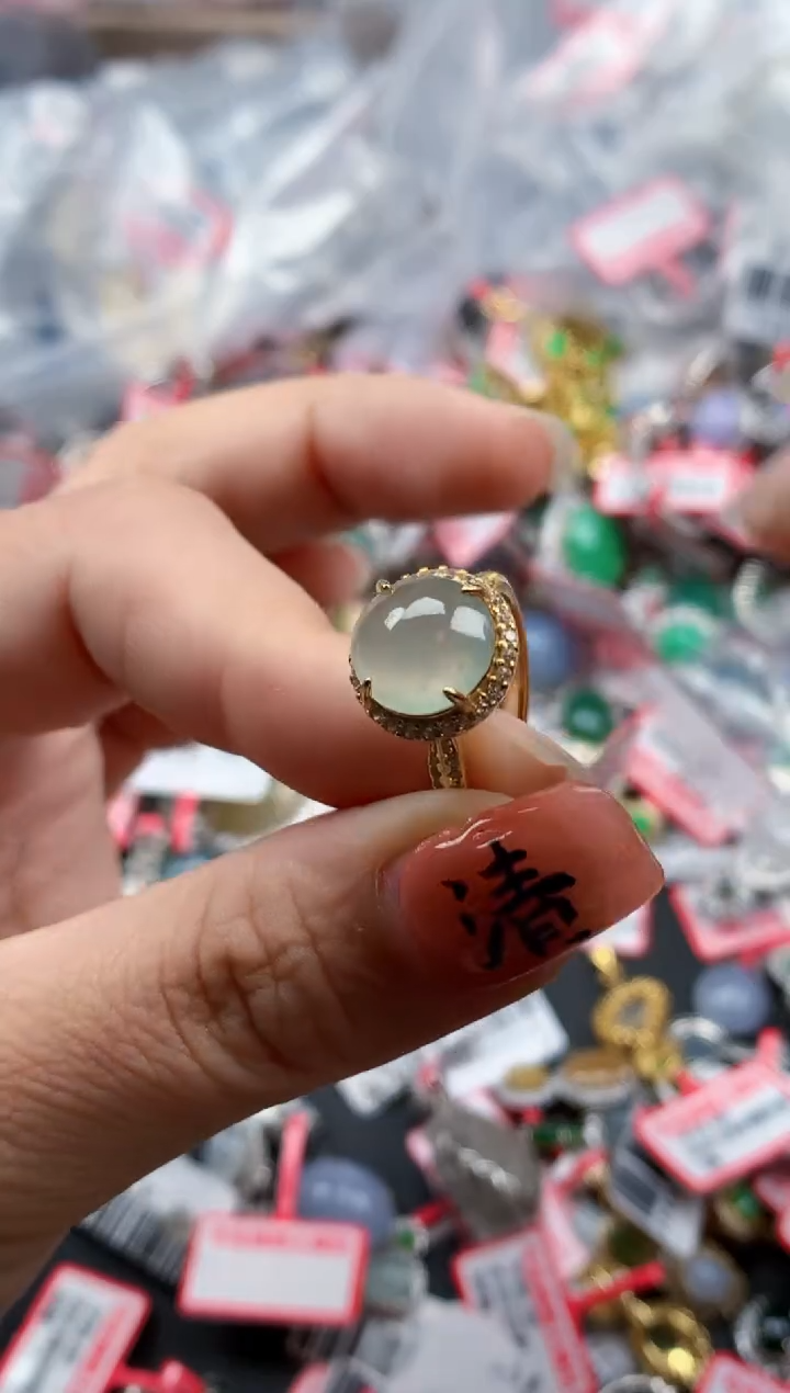 银S925镶嵌戒指翡翠天然A货缅甸翡翠