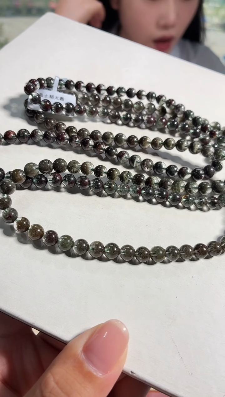 水晶手链未镶嵌6-6.8mm聚三圈绿幽灵手链多样性发其一