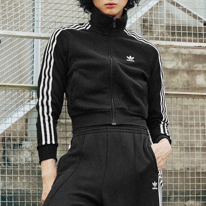 阿迪达斯adidas女款时尚复古穿搭针织运动修身夹克外套 IY7278