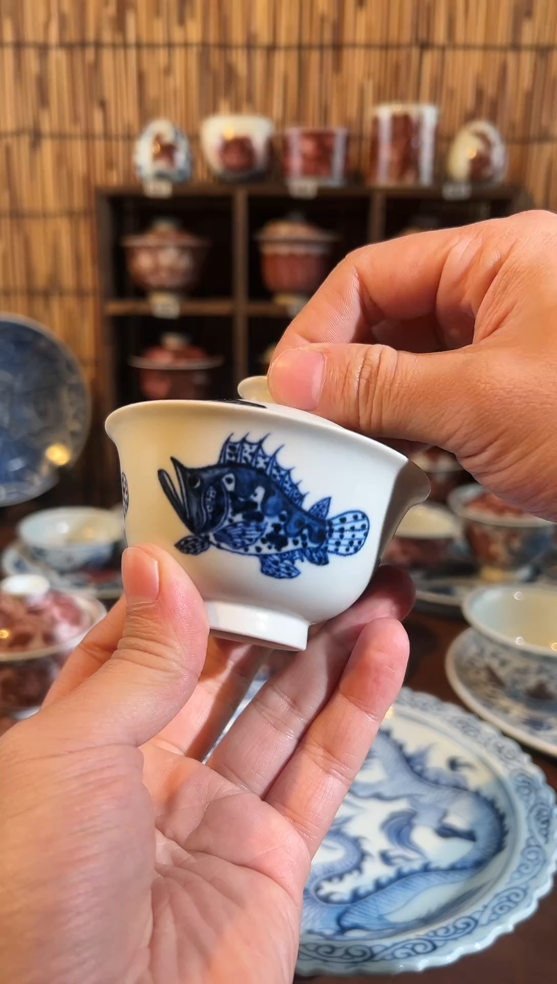 【闪购商品】天禄言瓷鱼藻元宝盖碗