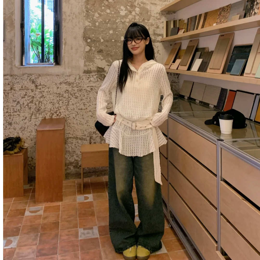 春夏季新款连帽镂空长袖罩衫卫衣女设计感小众外穿宽松慵懒风上衣