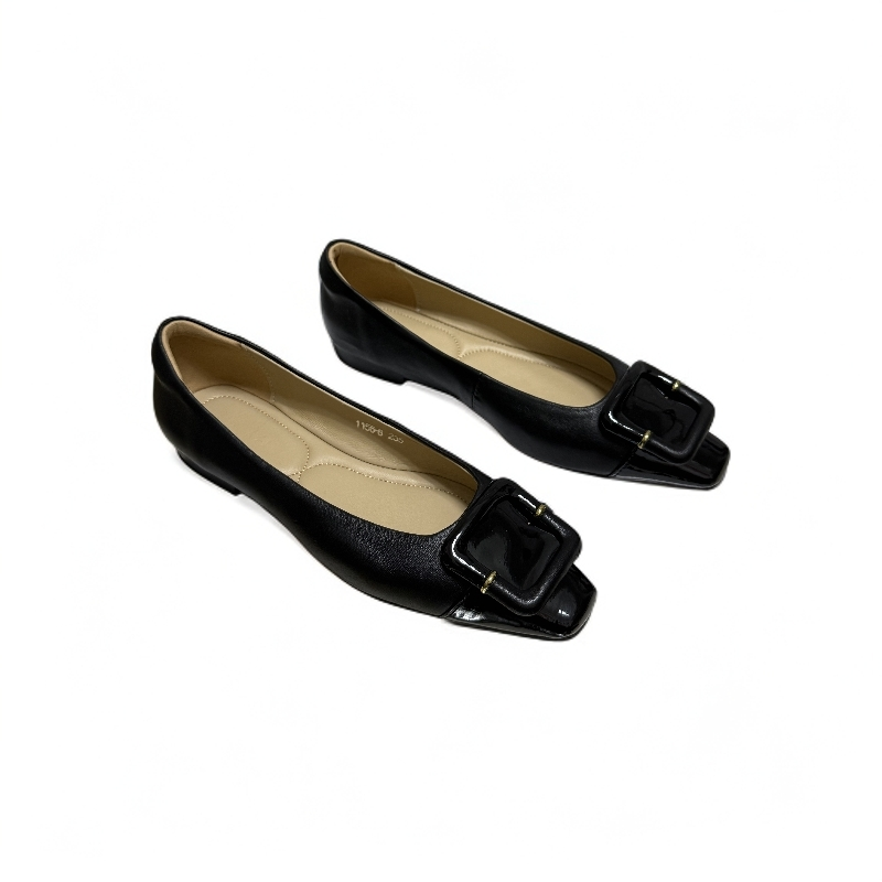 单鞋方头百搭低跟复古时尚方跟漆皮平底浅口妈妈鞋手工真皮女鞋