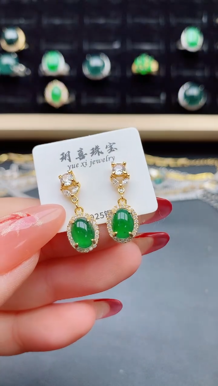 【闪购商品】翡翠耳饰银S925镶嵌50805