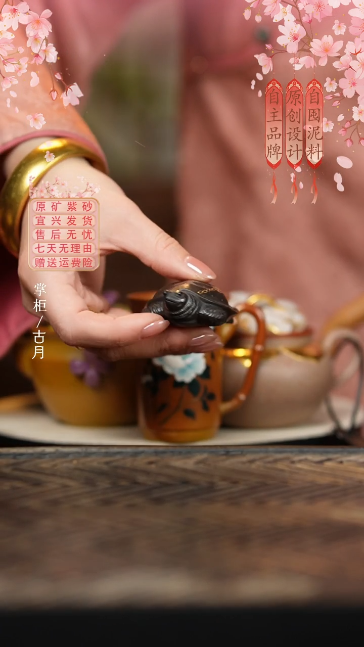 LT1198特黑料描金“富甲天下”金钱龟茶宠