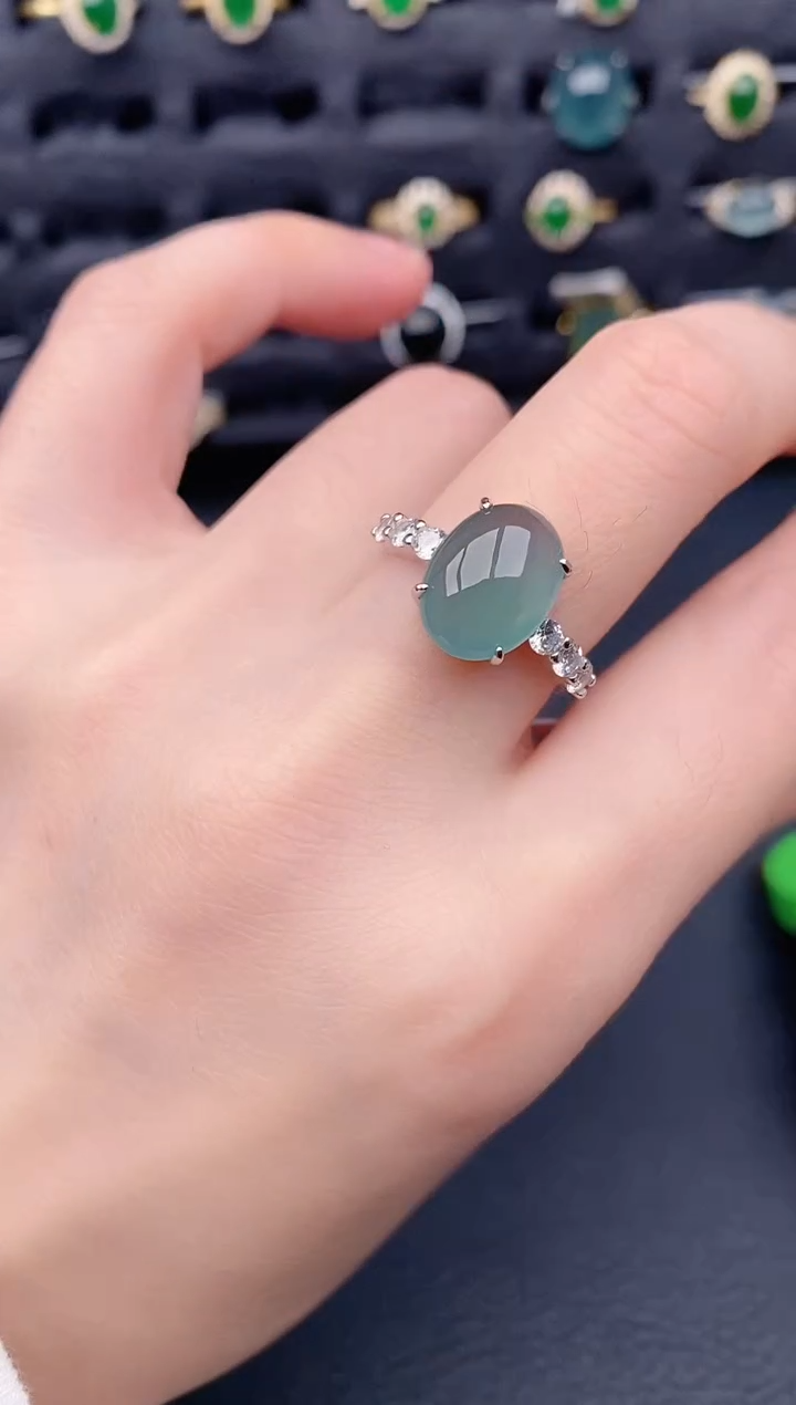 银S925镶嵌戒指翡翠天然a货翡翠310