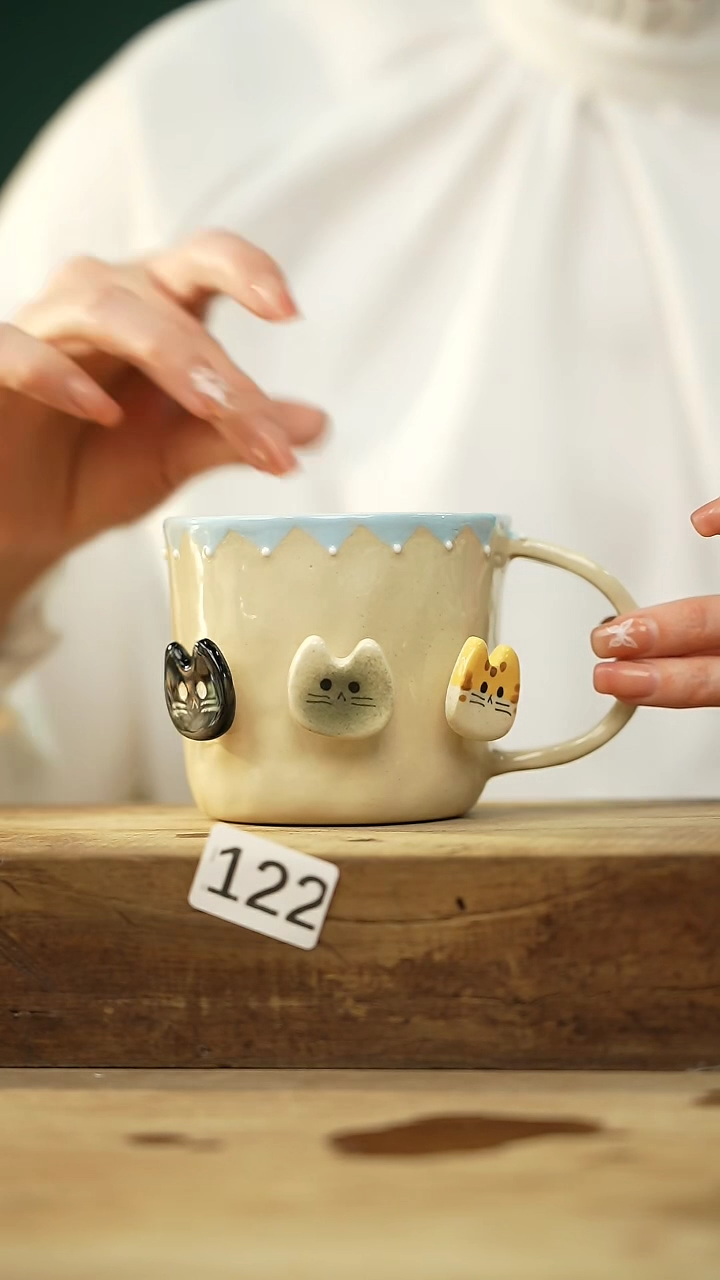 【闪购商品】瓷片新品！设计师手捏转纽小猫/咖啡杯