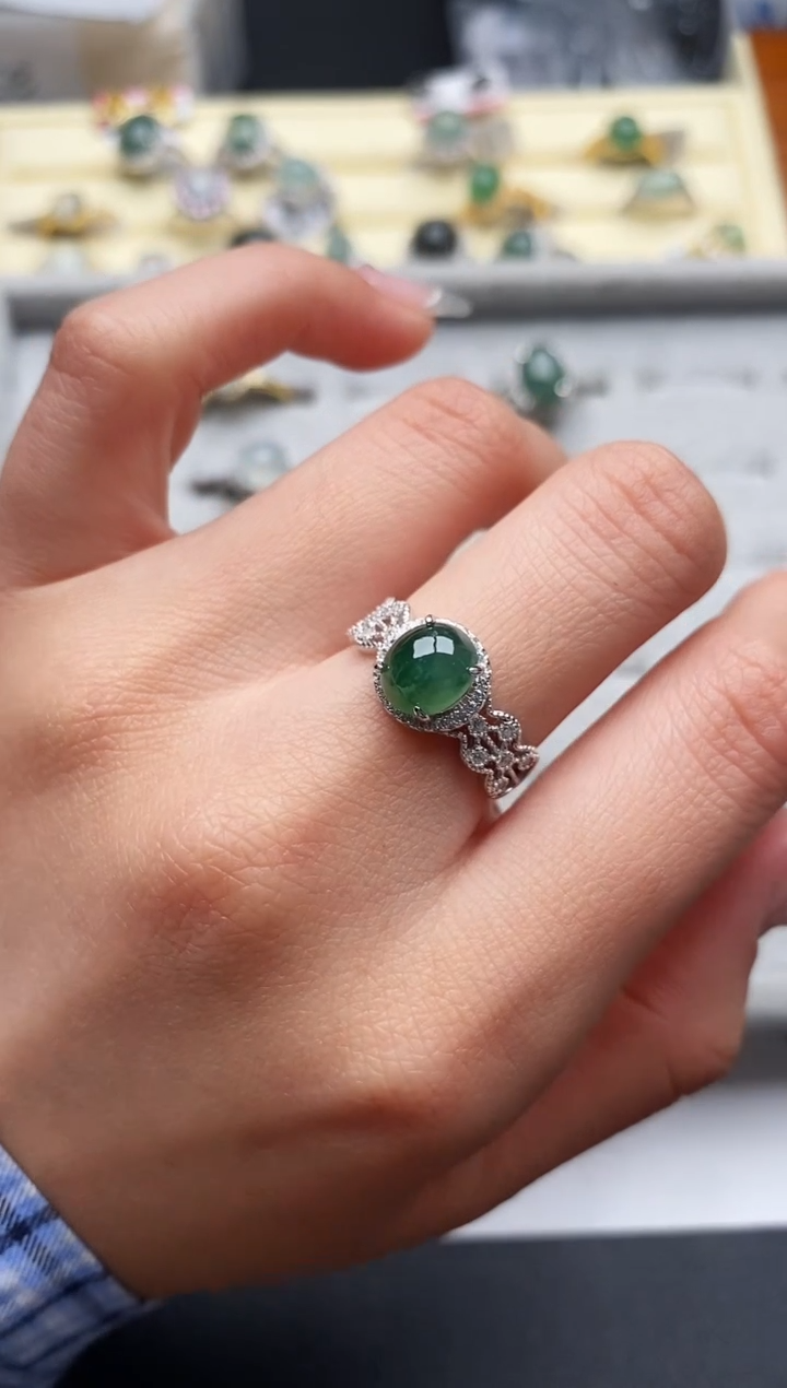 【闪购商品】翡翠戒指银S925镶嵌66666666+4