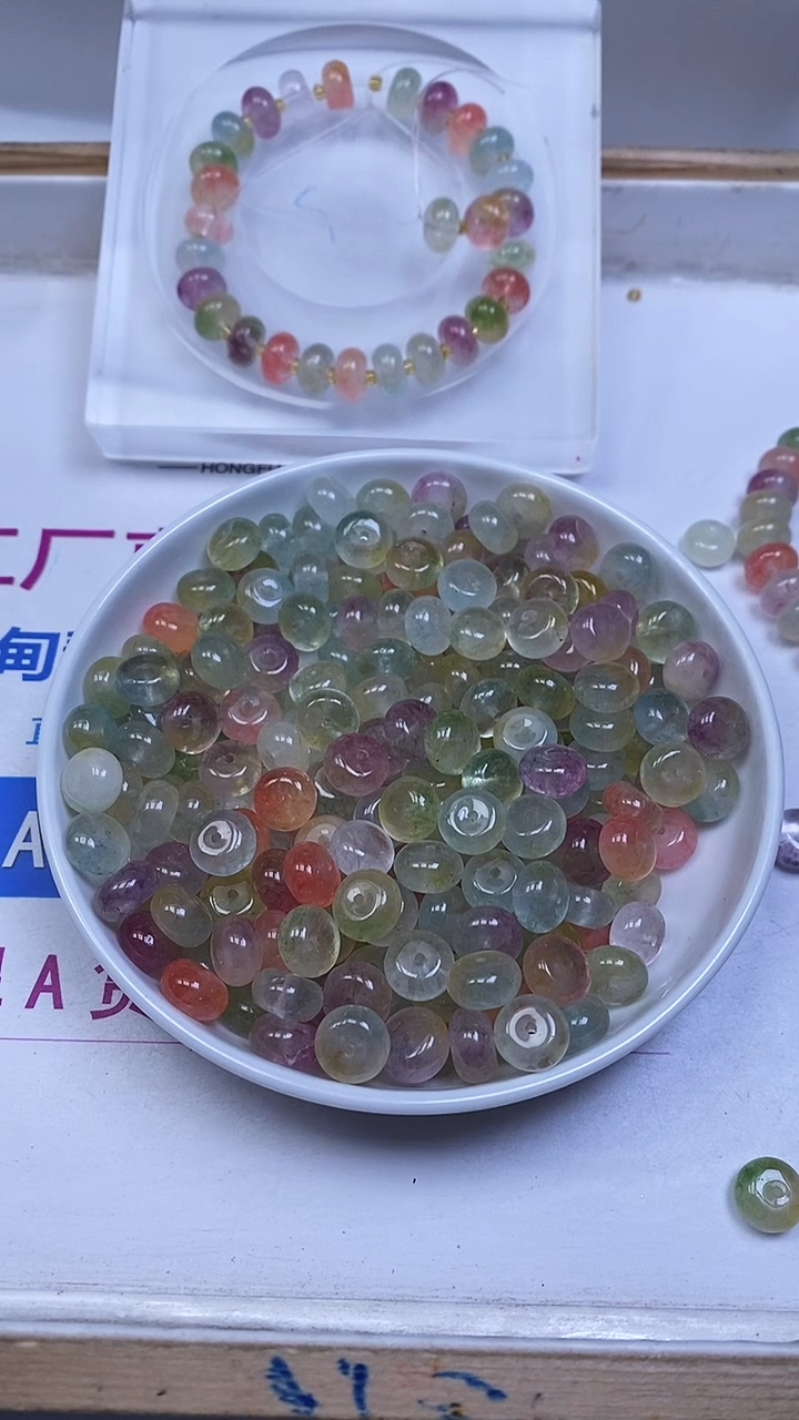 未镶嵌散珠碧玺E671 七彩碧玺大算盘6*10mm10颗7.8元