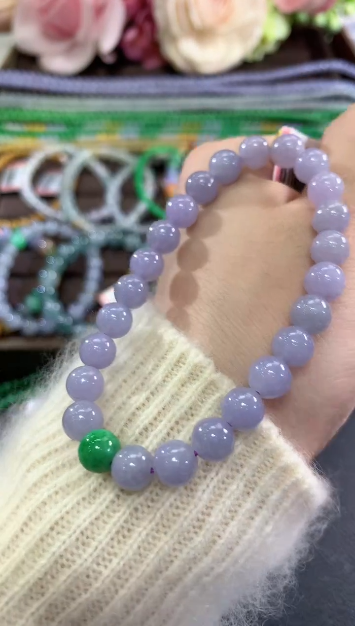 未镶嵌手串翡翠c204 紫货有色差