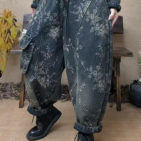 QK551冬款面料提花加绒牛仔裤（裤长92 臀围140）