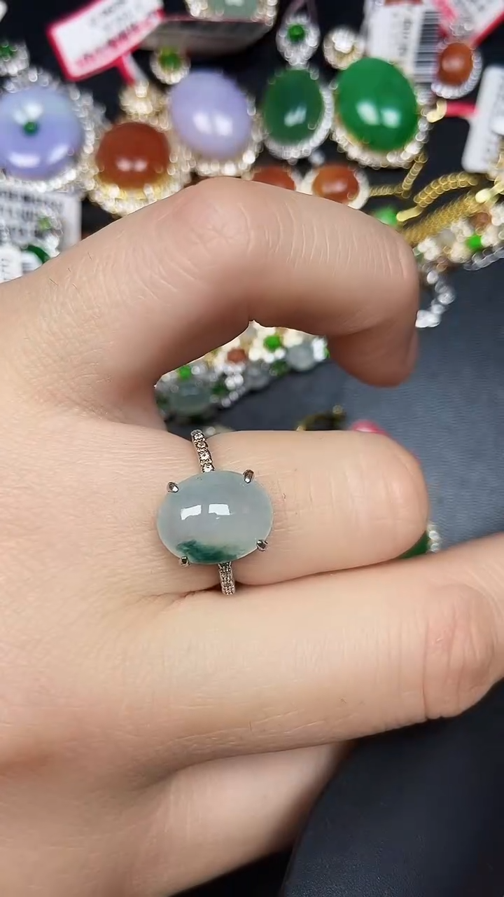 银S925镶嵌戒指翡翠3700