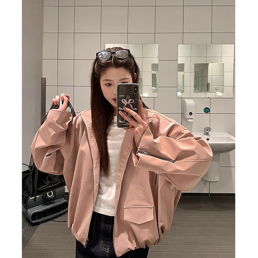 【年末捡漏】乌77美式复古立领皮衣外套女设计感宽松休闲短款夹克