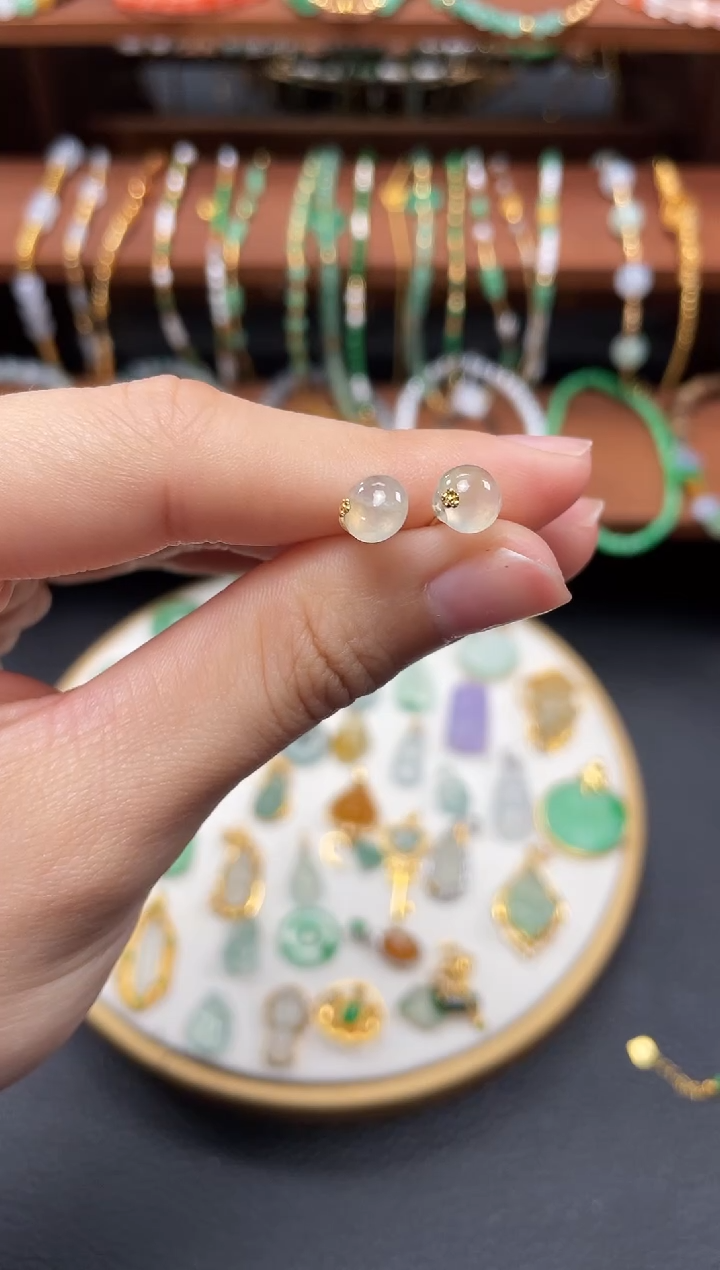 【闪购商品】翡翠耳钉18K金镶嵌2个   JK637