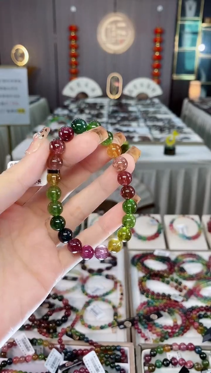 老矿碧玺色标彩虹高透单圈手串8mm+未镶嵌碧玺dan多样性发货一条