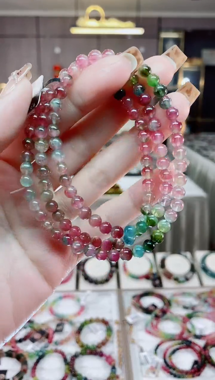 【闪购商品】碧玺西瓜三圈手串5mm+未镶嵌一物一证dan