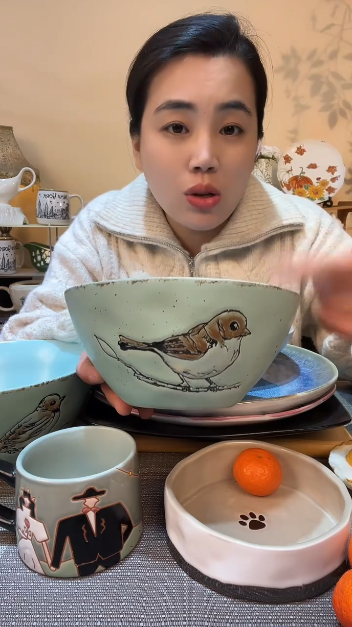 【闪购商品】瓷片7英寸小鸟碗 微瑕介意勿拍