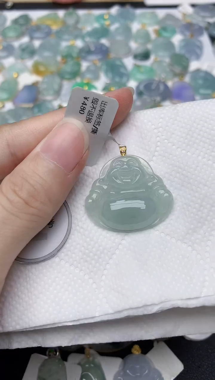 翡翠18K金镶嵌颈饰天然A货翡翠