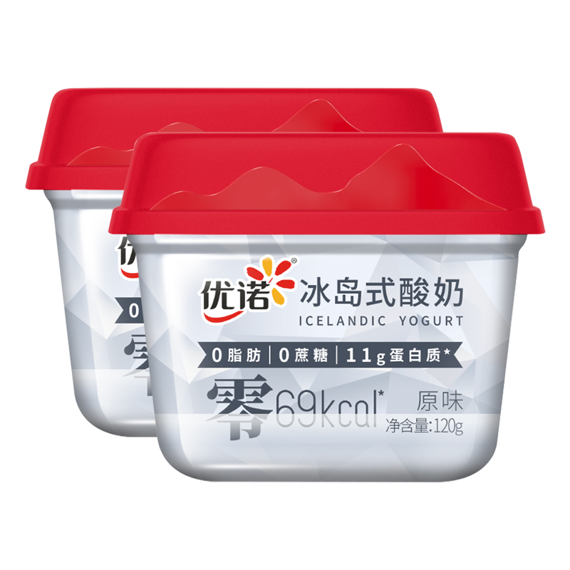 优诺0蔗糖冰岛式原味酸奶120g/杯*2
