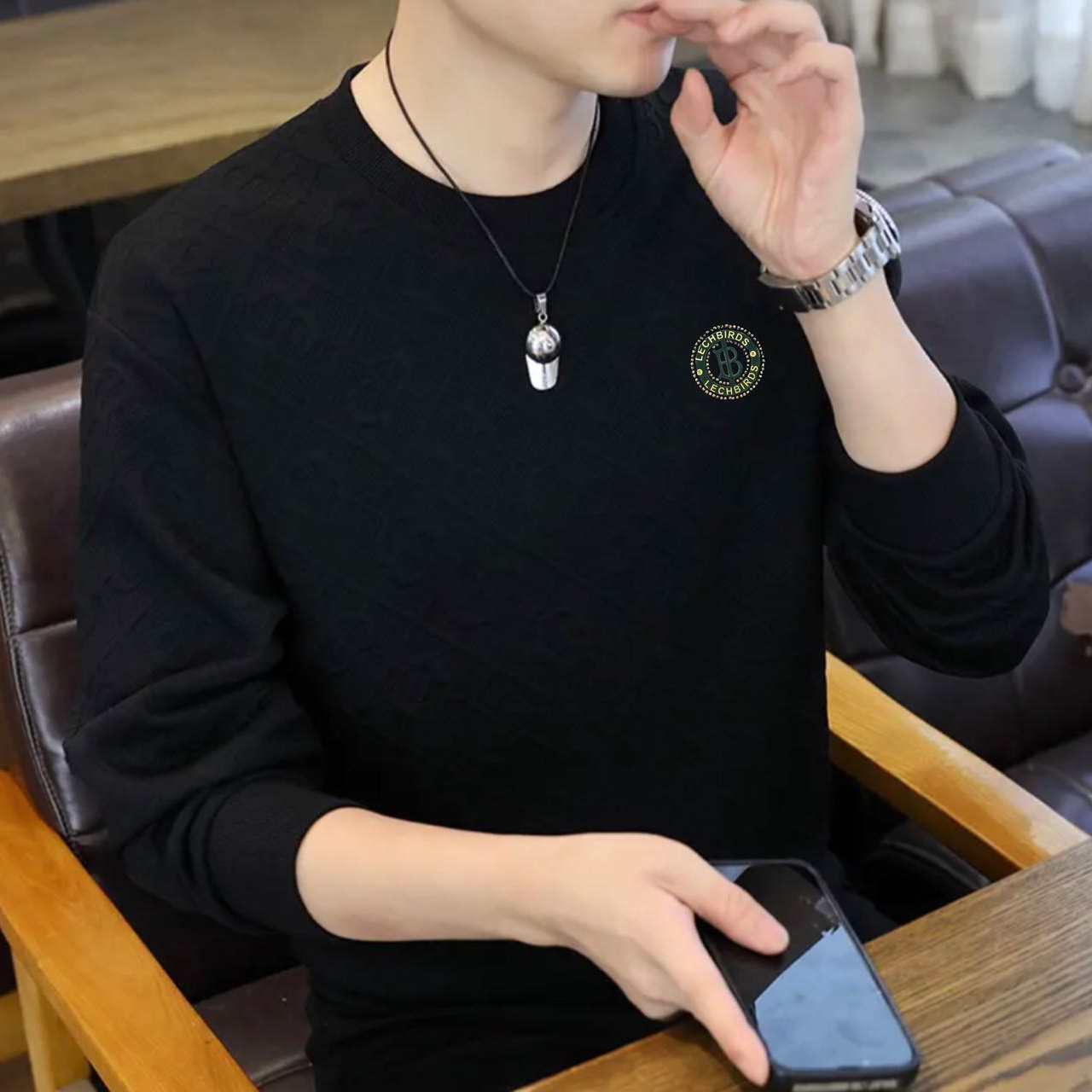 春秋男款潮流提花圆领长袖卫衣-99101